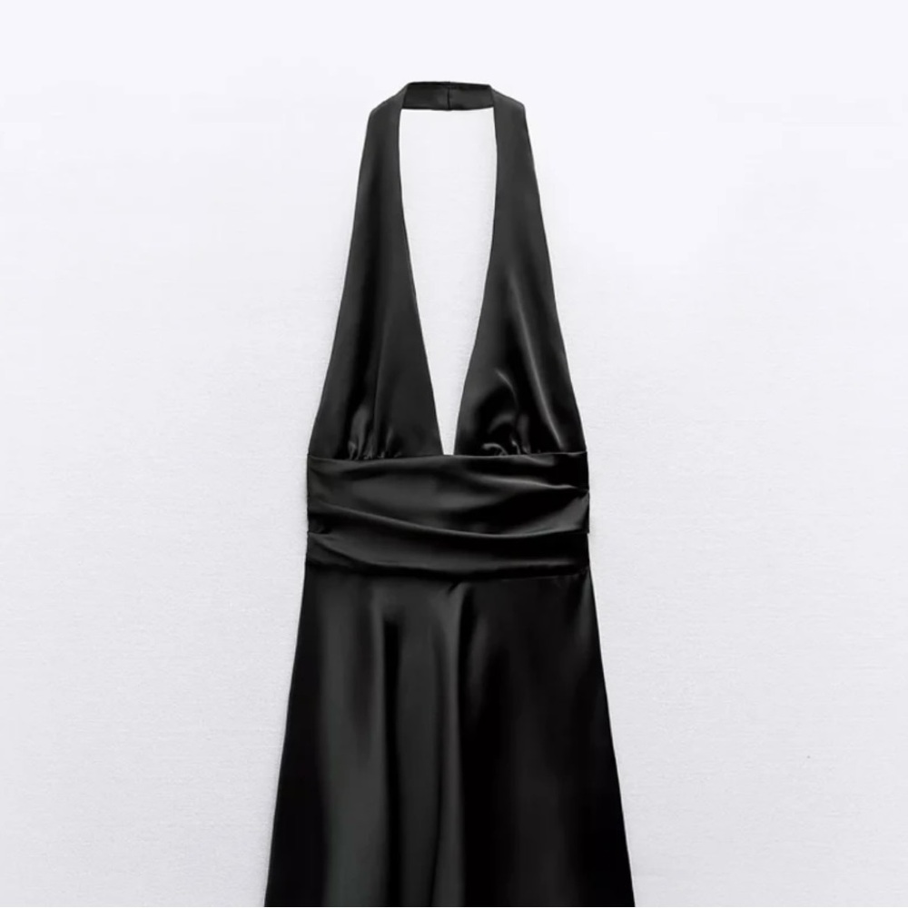 Zara black satin halter cocktail dress